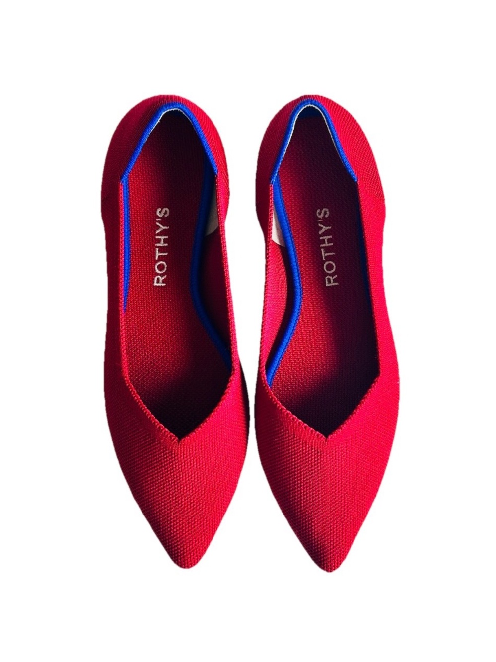 New Rothy’s Red Textile Rubber Outsole Point Toe Flats size 8.5